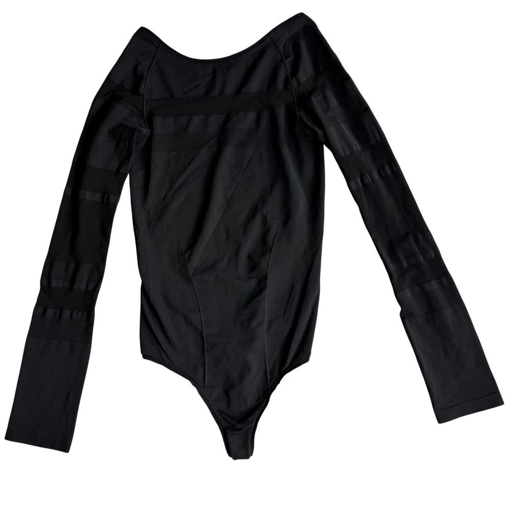 Lululemon Gleam and Glow Long Sleeve Bodysuit Black Seamless Mesh Womens 4